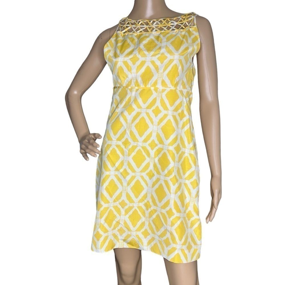 Lilly Pulitzer yellow lattice silk dress size 2